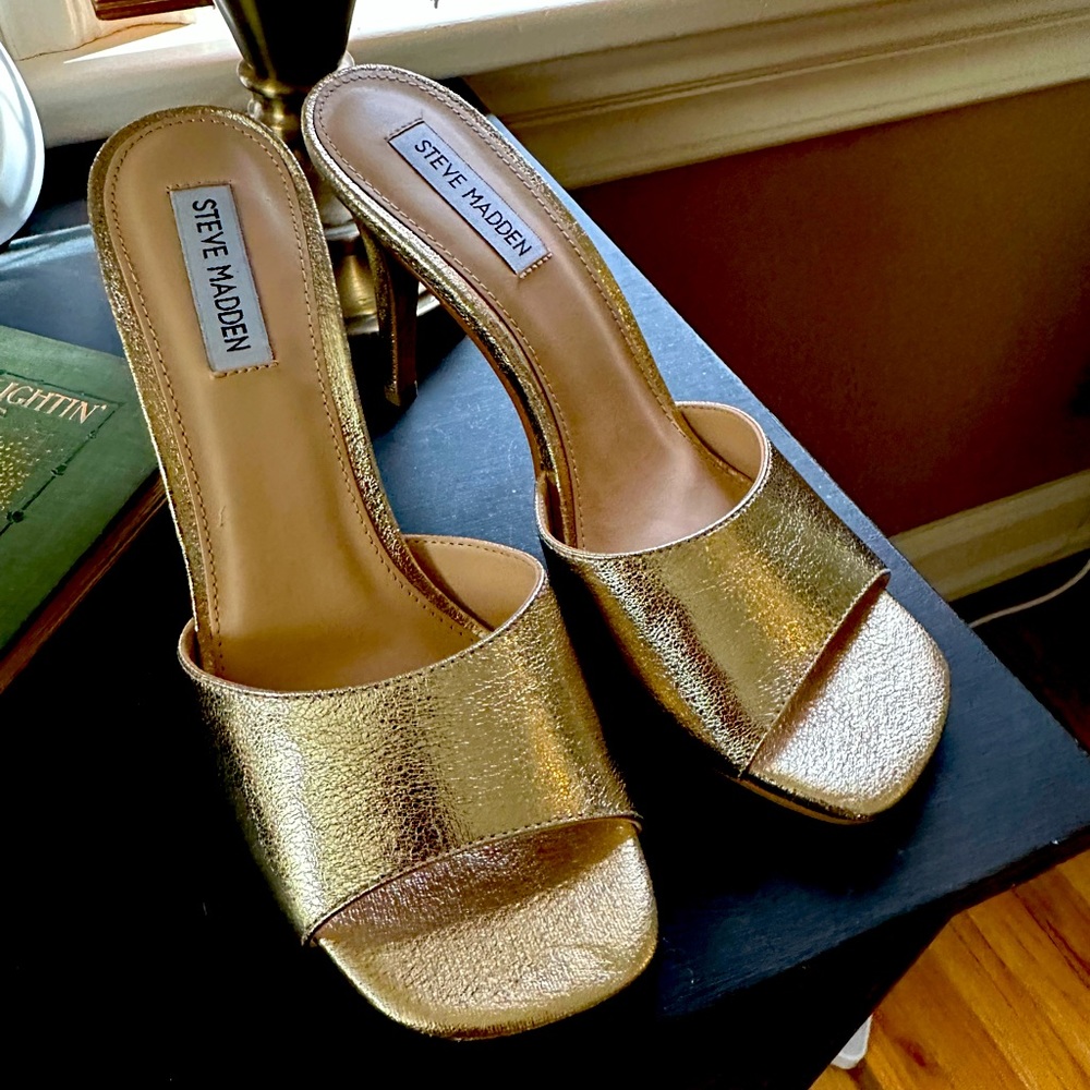 Gold Steve Madden Tilly High Heel Slides/Mules 7.5